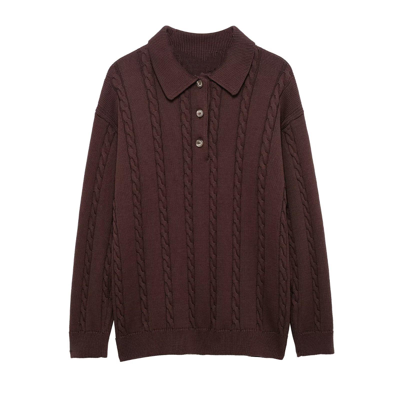 

2025 Spring Women s Elegant Commuter POLO Collar Pullover Knitwear with Eight-Strand Braid Design Large