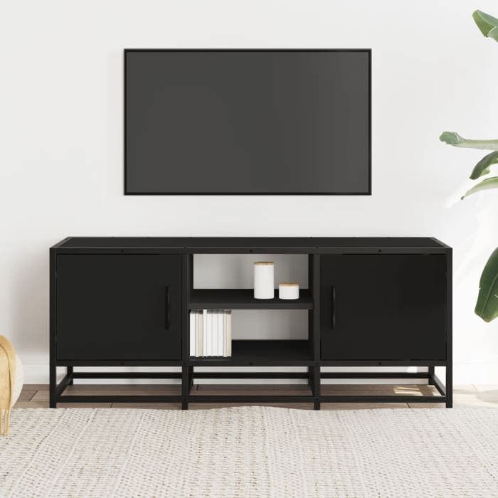 VidaXL Meuble TV noir 100x35x41 cm bois d'ingénierie et métal, banc TV, meuble hifi, centre de divertissement, buffet TV, 848834
