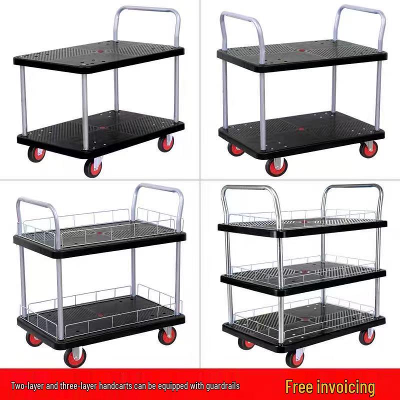 Double-Layer Hand Truck with Three-Tiered Fence for Transporting Goods