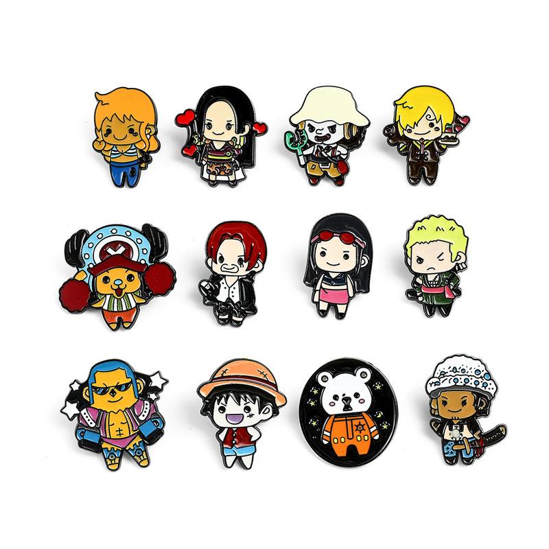 2-12pcs One Piece Metal Enamel Pins Anime Cartoon Brooches Luffy Zoro Sanji Chopper Badges For Clothing Bag Hat Accessory Gifts Kid Friendly