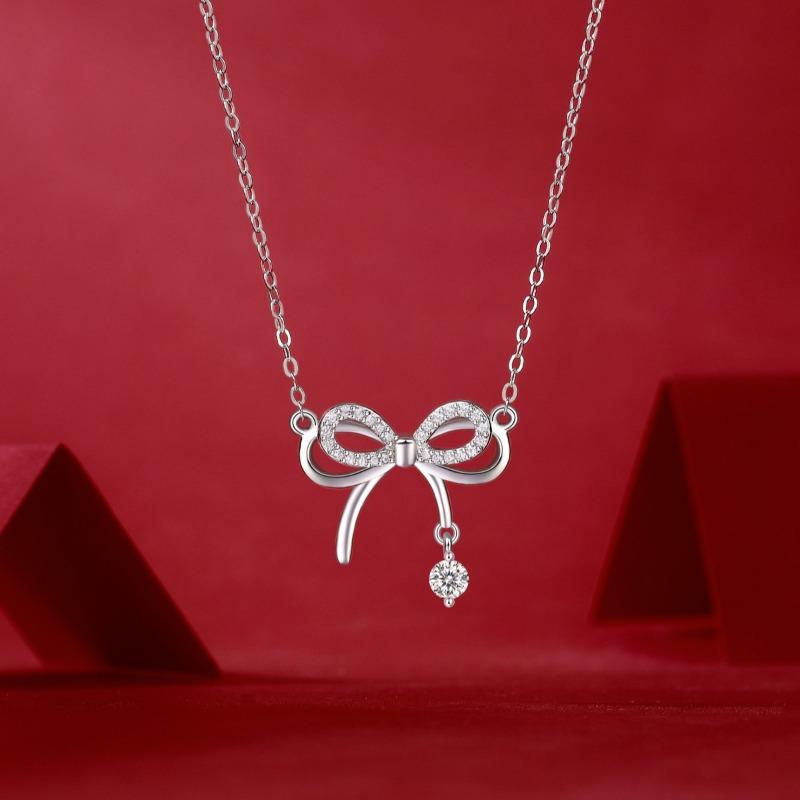 New tassel girlfriend pendant light luxury niche collarbone chain jewelry S sterling silver bow necklace women