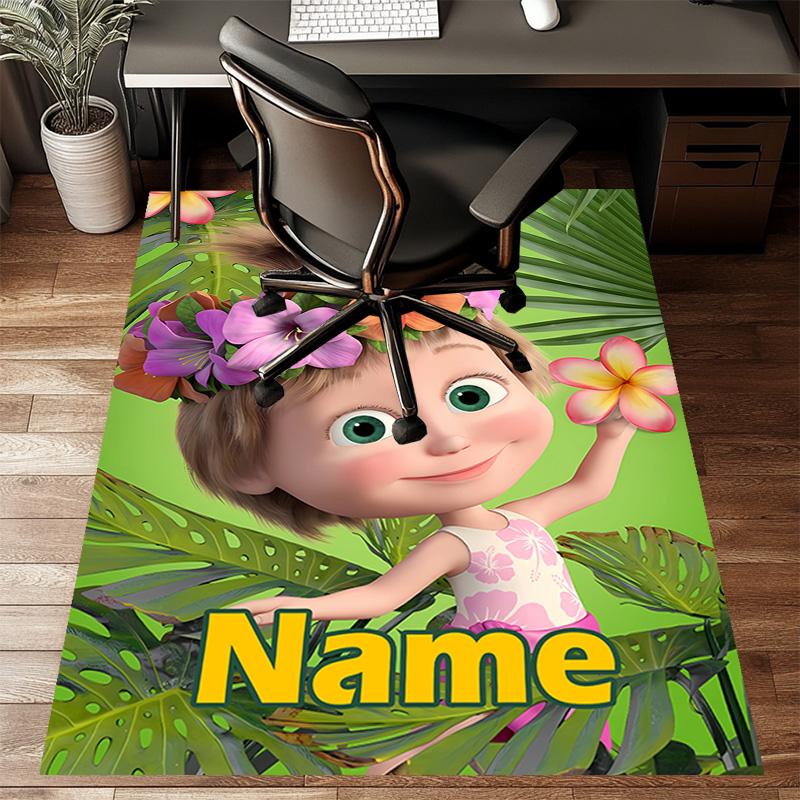 Custom Masha and the Bear Mat Personalized Name, Polyester Washable Indoor Entryway Rug, Gift for Christmas, Easter, Thanksgiving Day