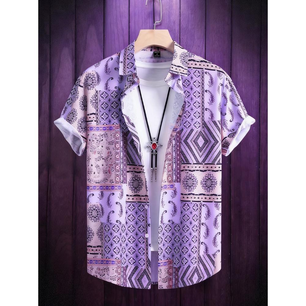 2026 Men's Summer Fashion Printed Short-Sleeve Shirt, Retro Trendy Lapel Shirt for Men, Hawaiian Beach Casual Top