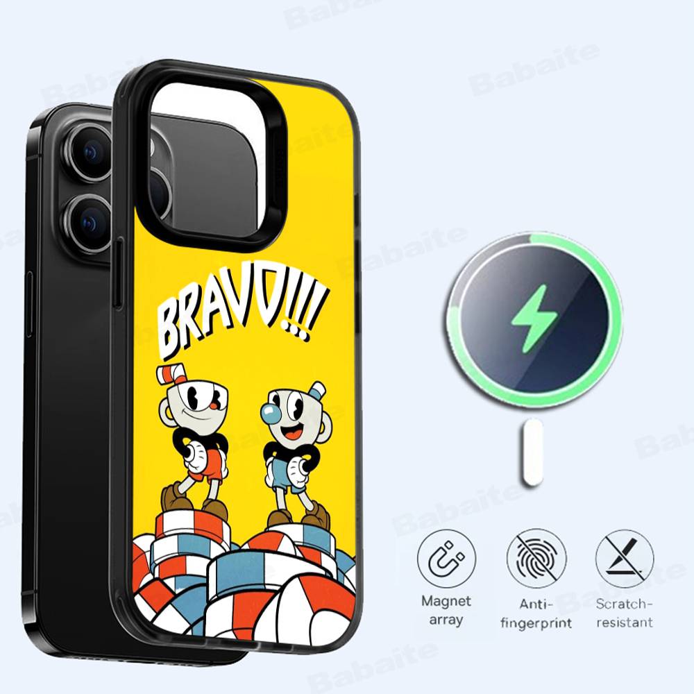 Cute Cuphead Magnetic Matte Phone Case For IPhone 16 17 15 14 13 12 11 For Magsafe Wireless Charge Cover
