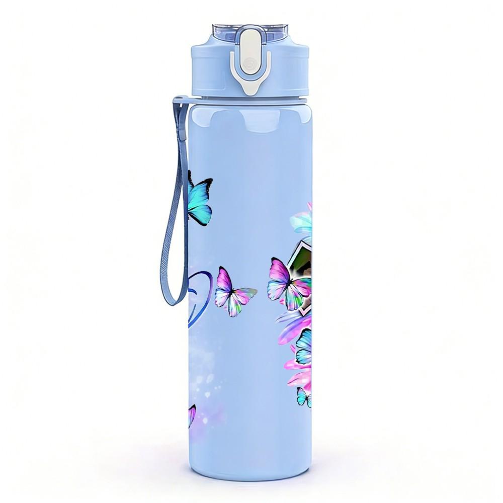 1PC Faith Cross Color Art Quote Print 750ml Color Plastic Sports Water Bottle Leakproof Flip Straw Lid Suitable for Sports Office Home Use
