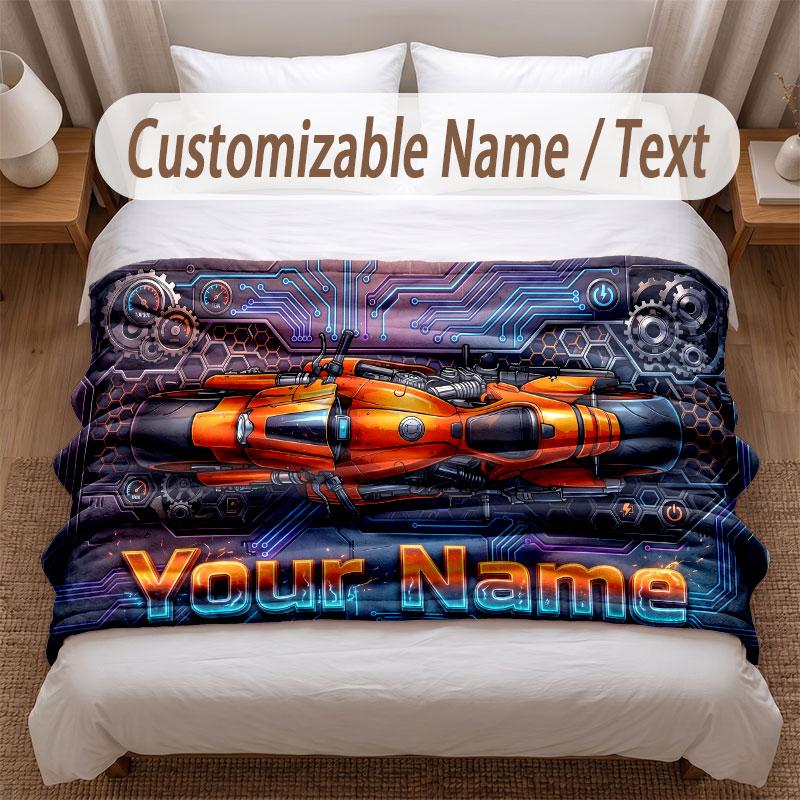 Motorcycle Biker Theme Soft Blanket Personalized Custom Name Text Print Warm Blanket Home Sofa Bedroom Decor