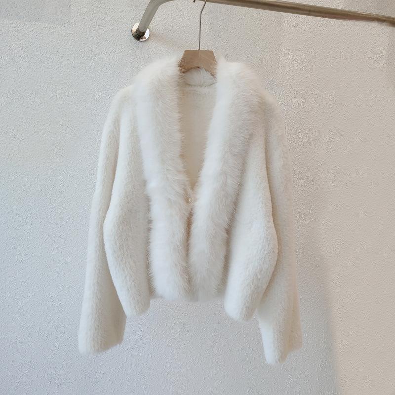 

Imitation Mink Fur Jacket for Women New Autumn and Winter Short Style Knitted Cardigan Sweater Jacket for Women One size fits all белый