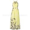 Women's Sleeveless Halter Straight Fit Loose Waist Fresh Floral Print Maxi Chiffon Dress