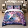 Unicorn Theme Custom Text Or Name 3Pcs Bedding Set 1 Flat Sheet & 2 Pillowcases Personalized Home Bedding