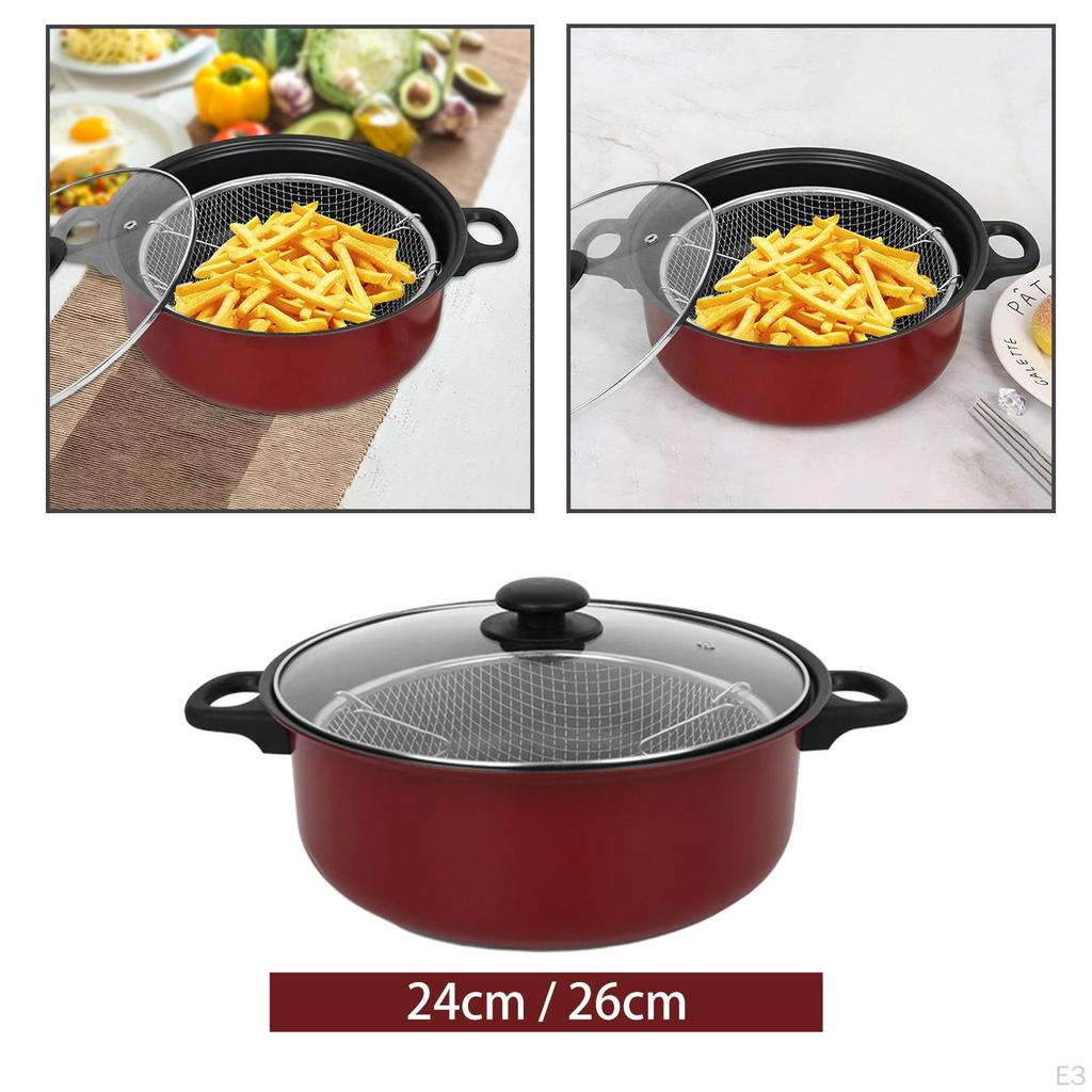 Fritösgryta Non-stick panna med lock Multifunktionell stekkokkärl för hem, familj