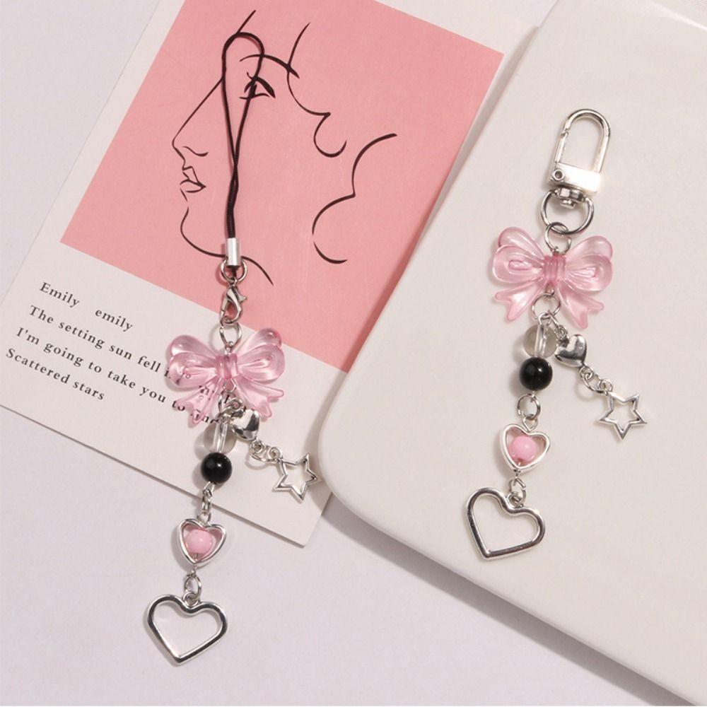 Bowknot Bead Phone Charm Strap Star Bowknot Beaded Cellphone Strap Mobile Phone Chain  Decoration
