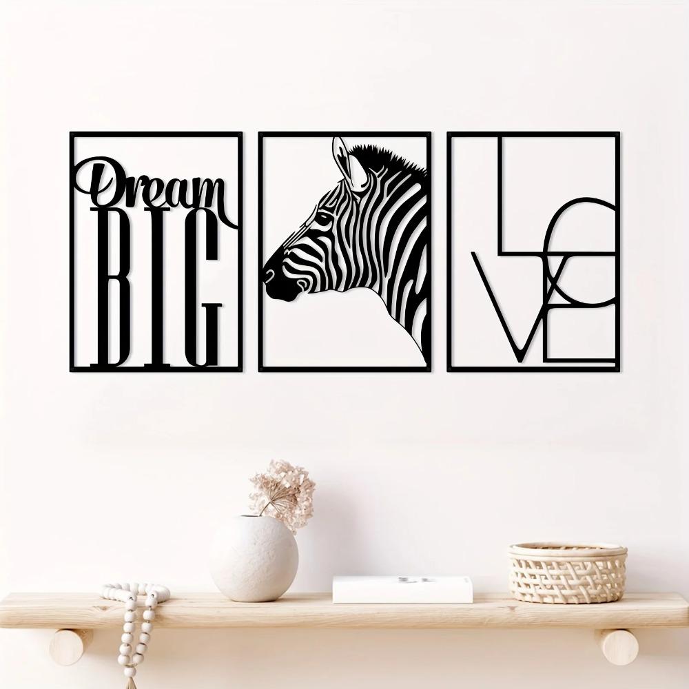 3-Piece Modern Minimalist Lines Metal Wall Art Set - Featuring Animals and Letters | Stylish Decoration for Office and Home