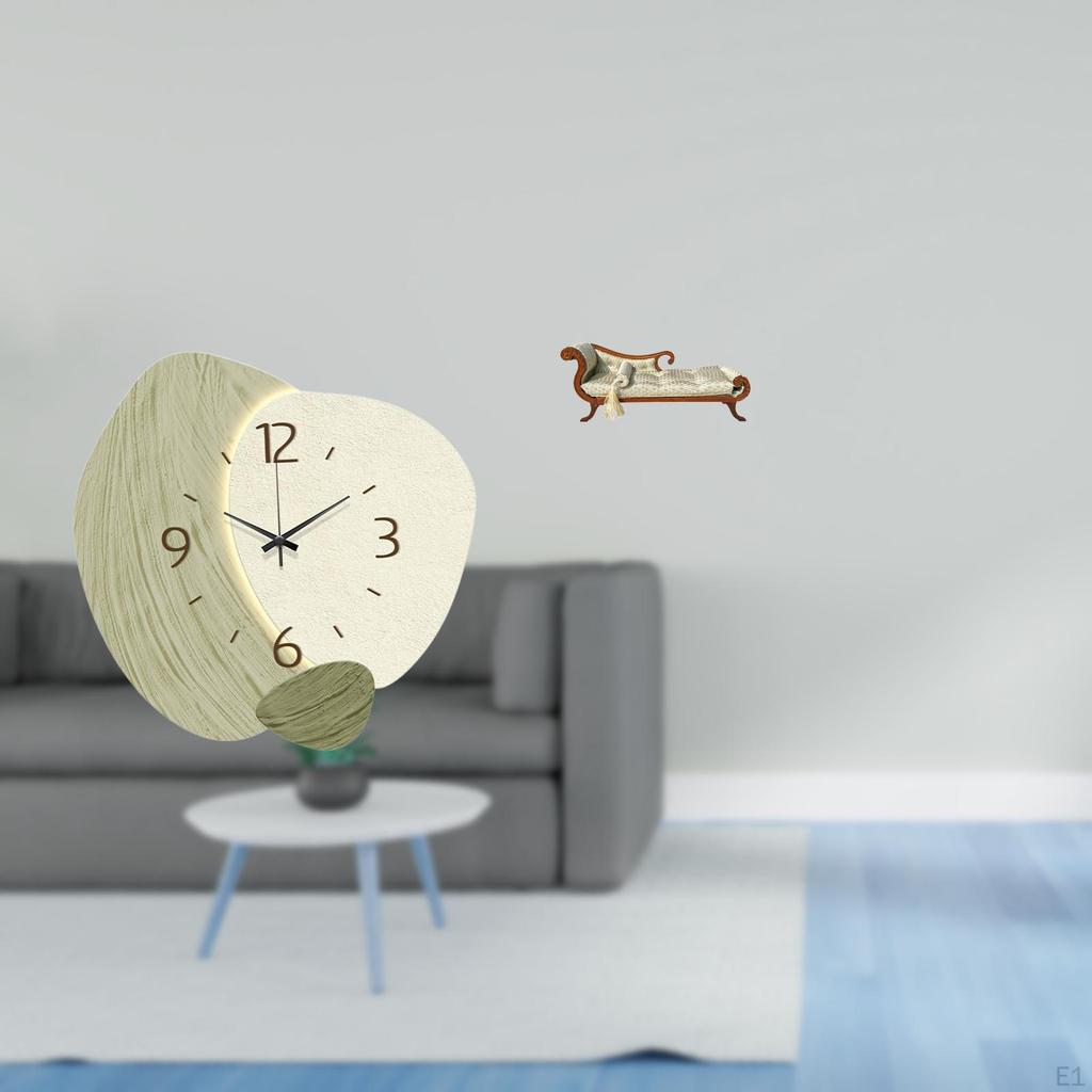 Silent Cartoon Wall Clock Decor for Kitchen Office Farmhouse with Miniature Wooden Sofa Bed DIY