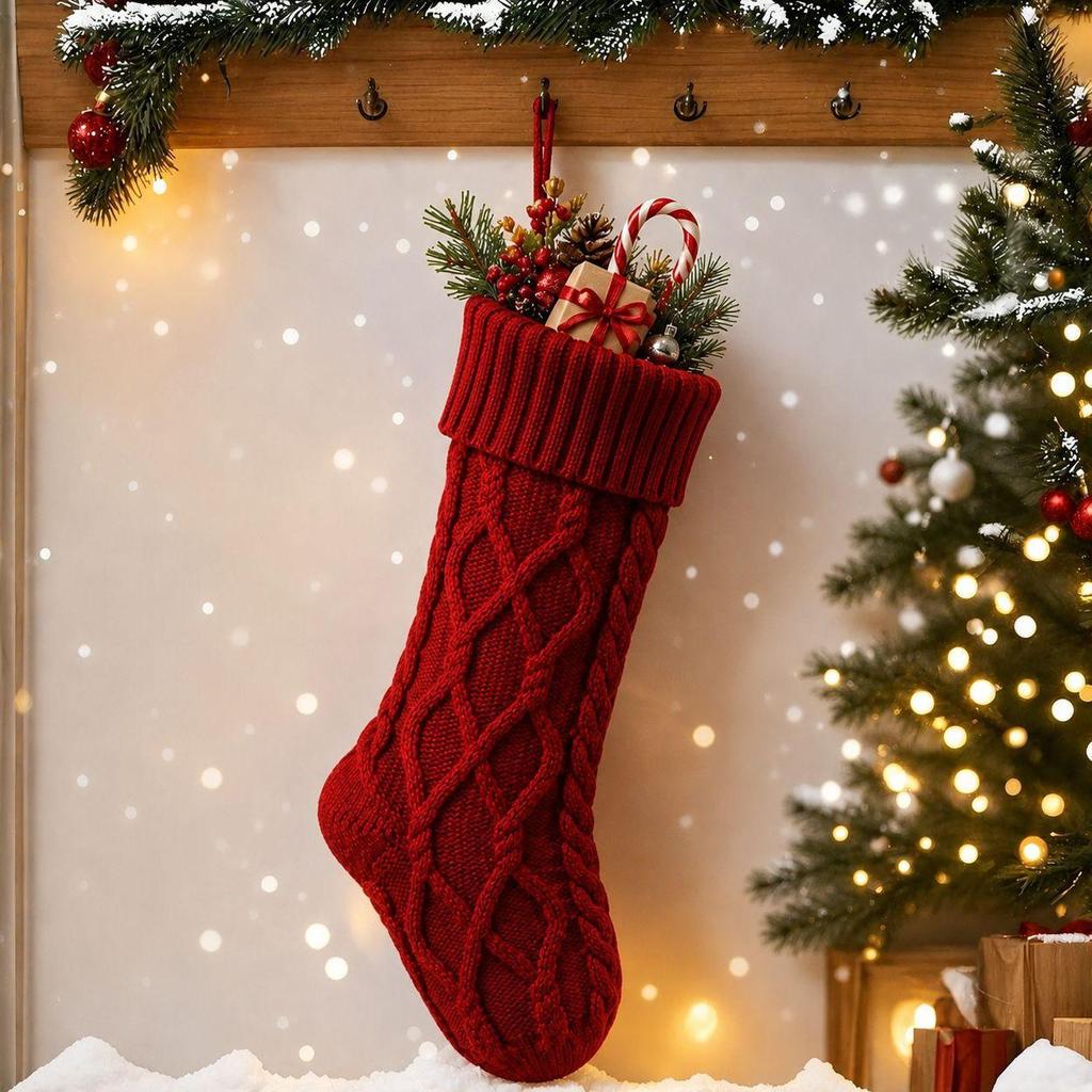 Large Twisted Cable Knit Christmas Stocking Gift Bag Decoration