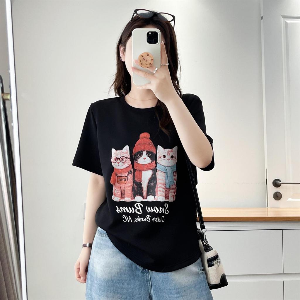 Plus Size 2026 Summer Short Sleeve Print T-shirt for Women