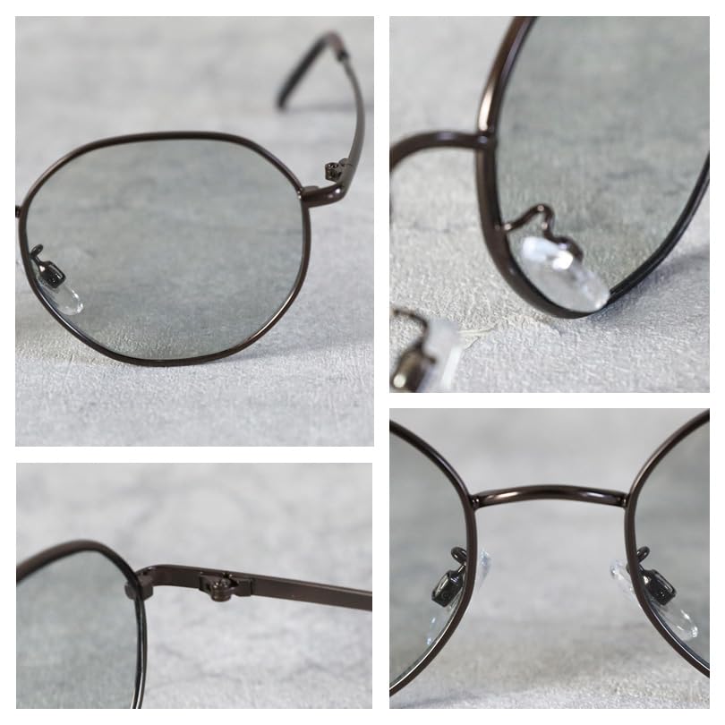 (Eight) Octagon (8-sided) Sunglasses for Men and Women, with Dedicated Case, Metal Frame, BrownClear F