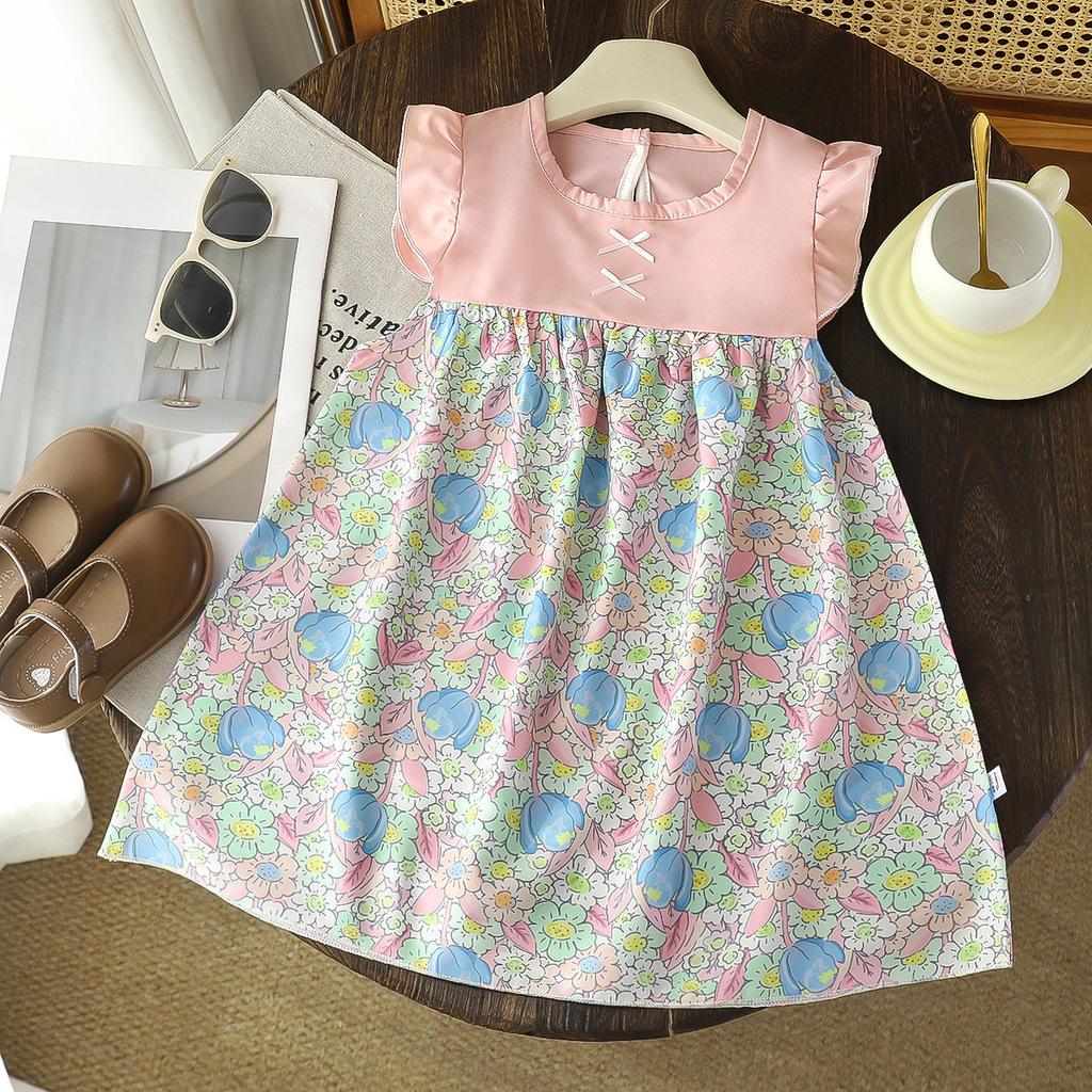 Girls Sleeveless Floral Printed Puffy Princess Dress Toddler Birthday Party Gown