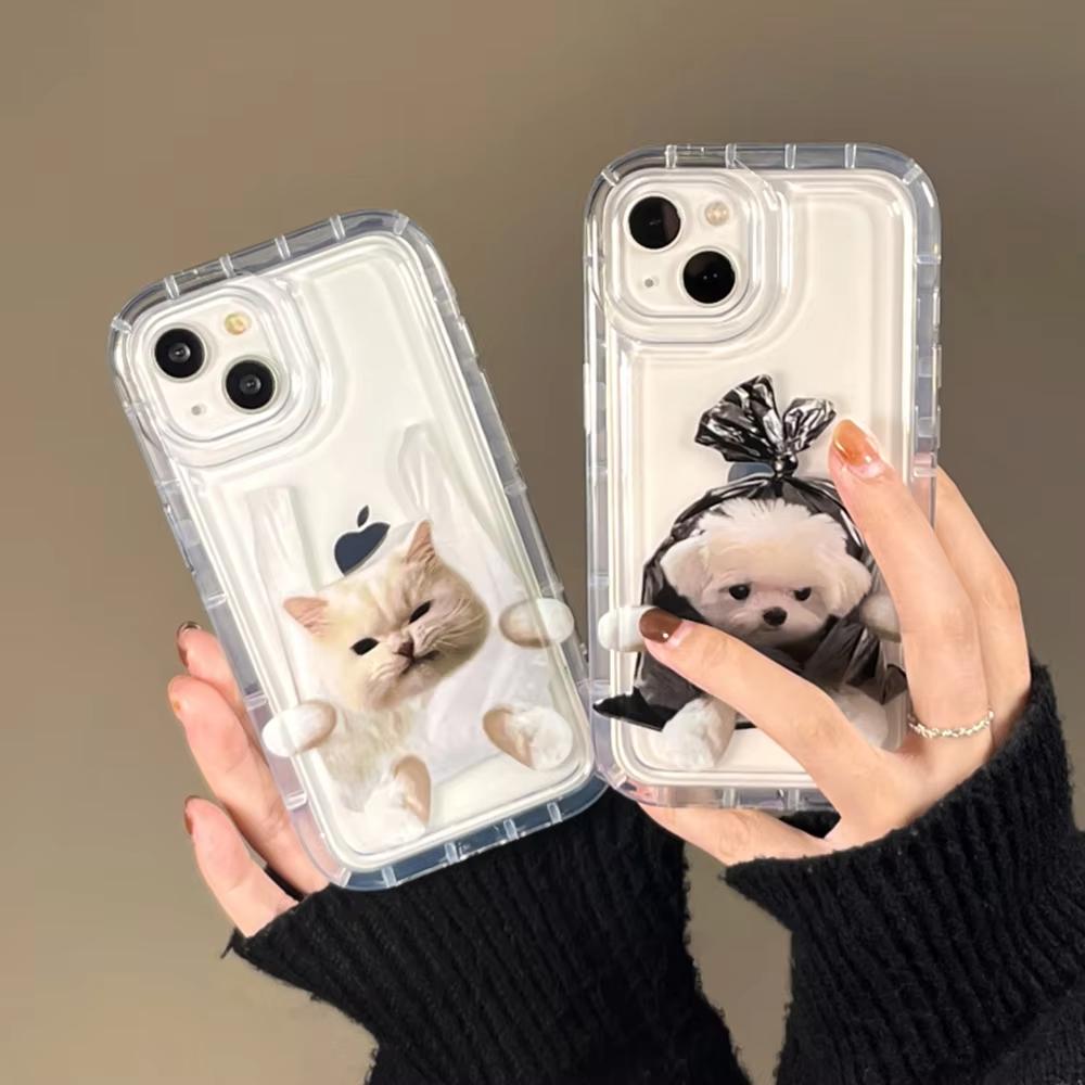 Funny Bag Cat Pattern Clear Phone Case For iPhone 17 Pro Max 16 15 14 13 12 11 Pro Max X XR15 Plus 16E 17Air Bumper Cover