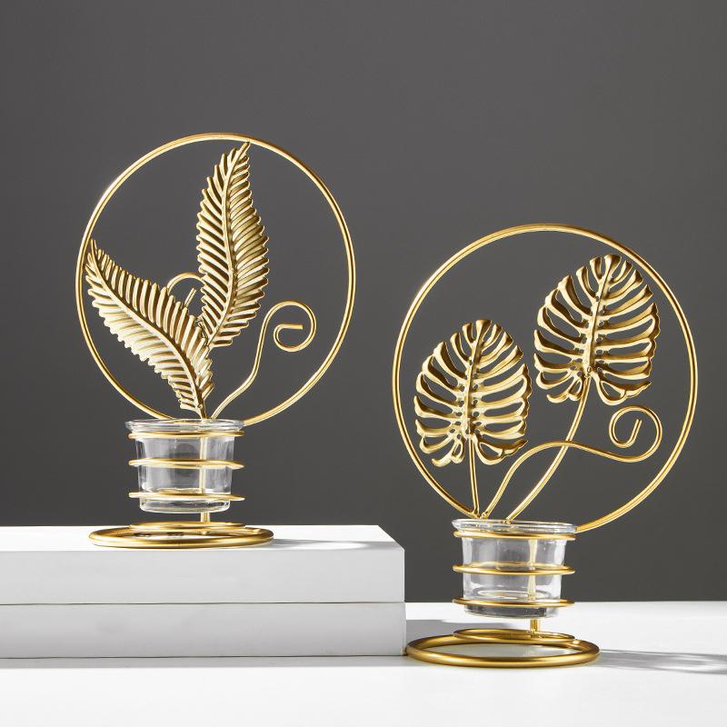Buy Creative Gold Candlestick Decorations Round Ring Ginkgo Leaf Candle
