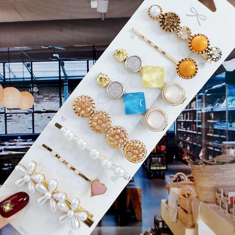

8 шт./компл., набор акриловых заколок для волос с жемчугом и кристаллами для женщин, заколки с геометрическим рисунком в стиле ретро, ​​аксессуары для волос для девочек, модные украшения