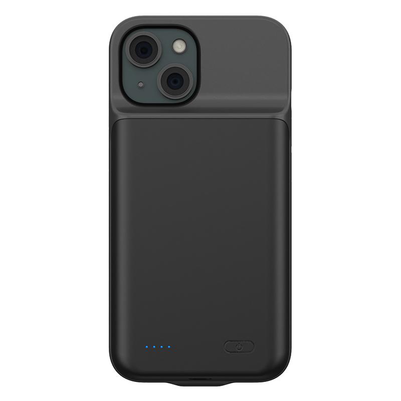 

For iPhone 15 Plus 6800mAh External Backup Case Power Bank Liquid silicone+TPU Charging Phone Case Black
