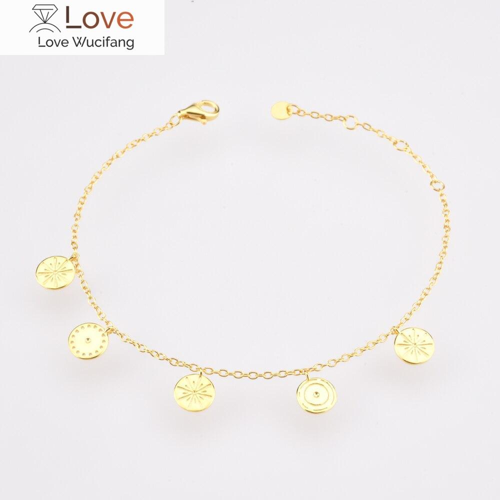New 925 Sterling Silver Gold Metal Charm Coins Chain Bracelet Women Luxury Jewelry Fine Jewerly Party Rock Punk