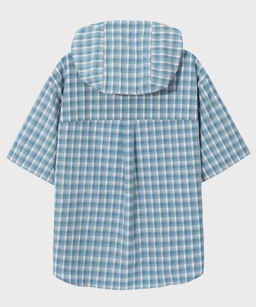 Sekeonmonollogeu Hooded Check Half Shirt [Blue]_Sesh999Blue
