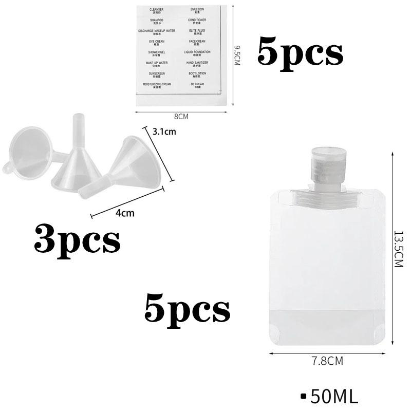 5PCs empty travel squeeze bags, Lotion dispenser bag, refillable shampoo, toiletries, conditioner, liquid cosmetic storage bags