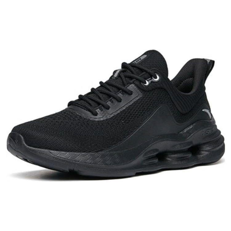 Anta Training Series Fabric Shock Absorbing Breathable Lightweight Low Top Running Shoes Men Sneaker Black Silver 912217704-2