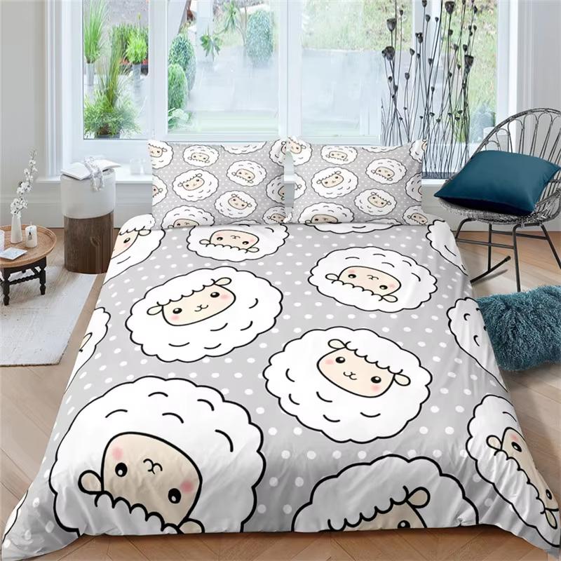 

Cute Sheep Duvet Cover Cartoon Animals Bedding Set King Twin For Kids Boys Girls Kawaii Room Decor Microfiber Comforter Cover EU Single(135x200cm)
