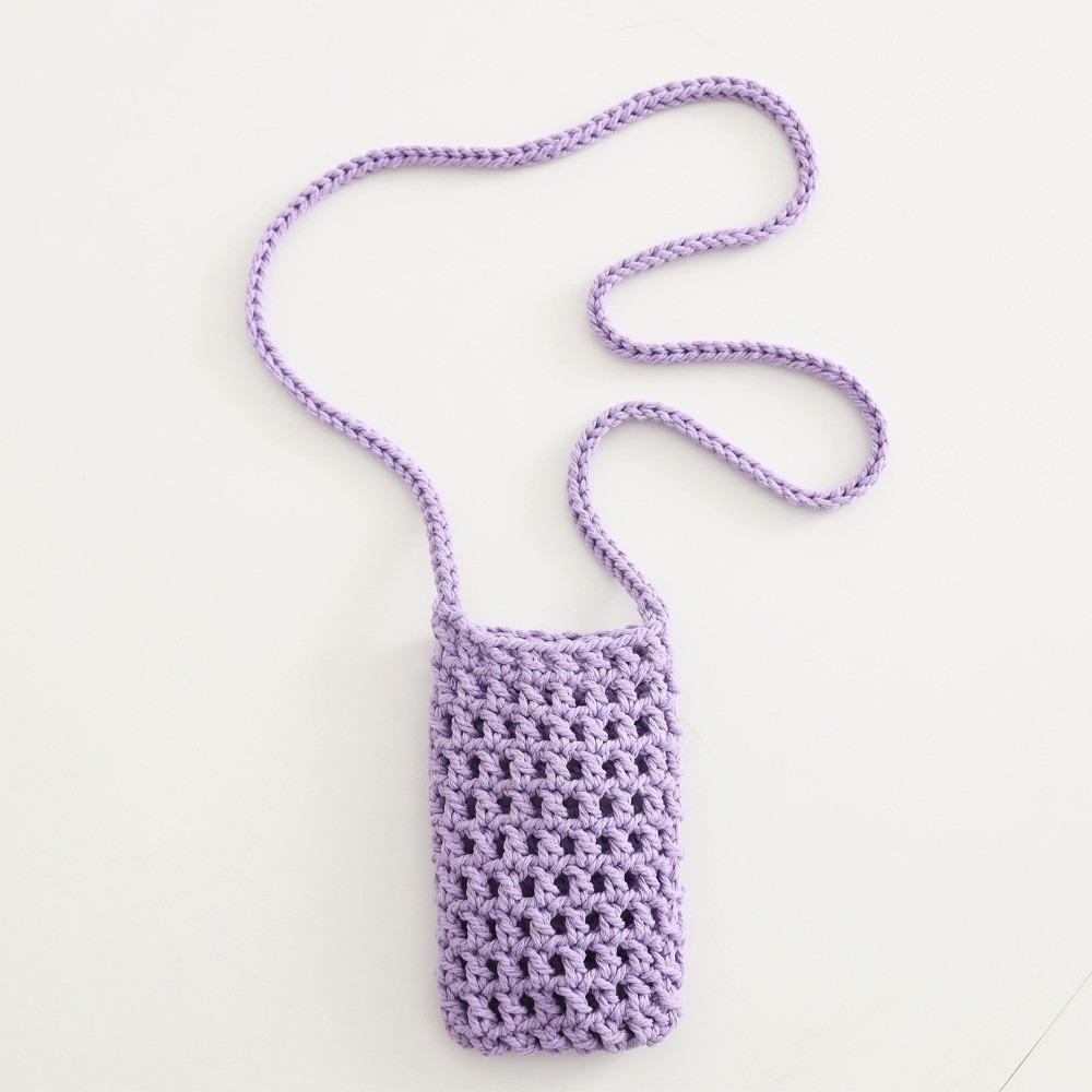Fashion Vibrant Colorful Knitting Phone Bag Lightweight Hollow Design Beach Purse Portable Small Shoulder Bag Beach Travel
