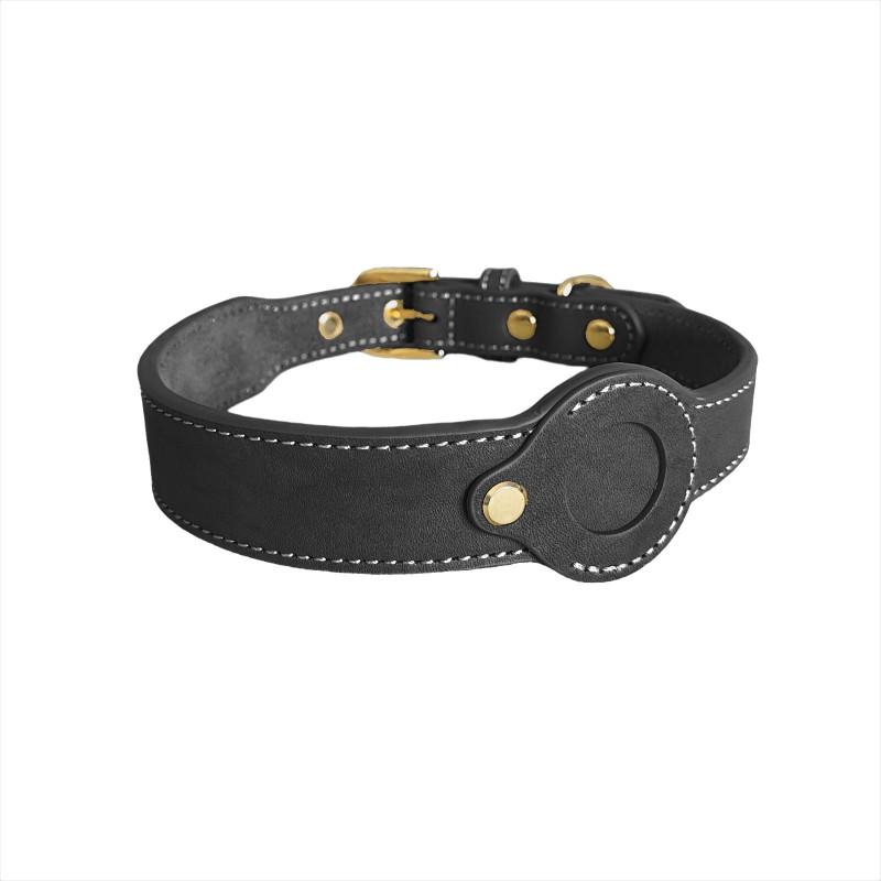 Genuine Leather Dog Collar With AirTag Holder Full Grain Removable Screw S/M Sizes