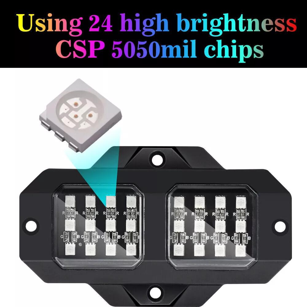 RGB LED Rock Lights 8 Pods 192 LEDs Bluetooth APP Control Music Sync