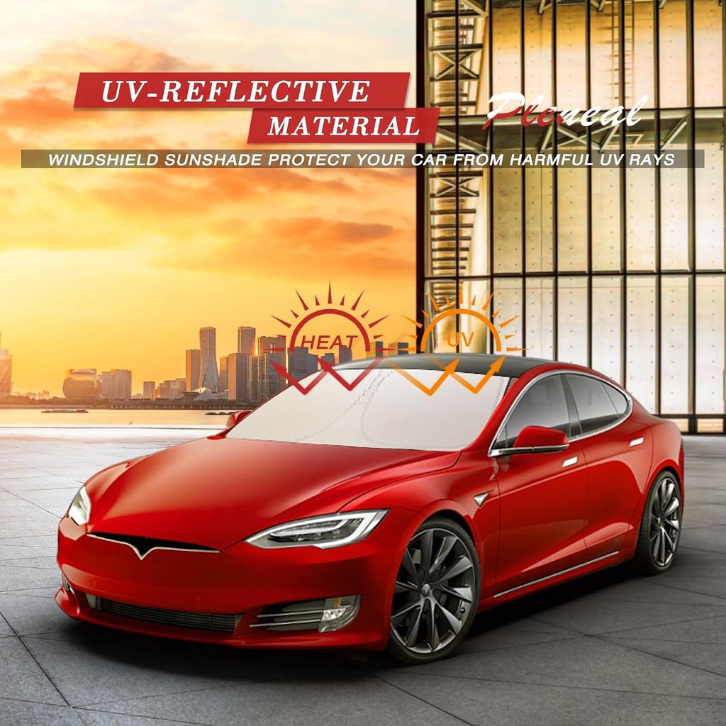 Windshield Sun Shade for Tesla Model Y/S/X/3 2026 UV Reflector Foldable Front Window with a Storage Bag for Tesla AccessoriesWindshield Sunshades 1