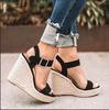 Elegant Summer Hemp Ladies Peep Toe Rope Wedge Sandals With Buckle Ankle Strap