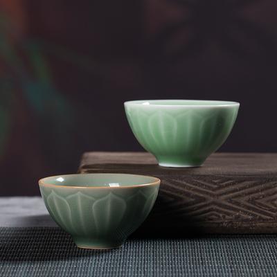 Longquan Celadon Personal Kung Fu Teacup Raw Ore Antique Lotus Petals Tea Cup Single Small Cup Ceramic Creative Tea Bowl