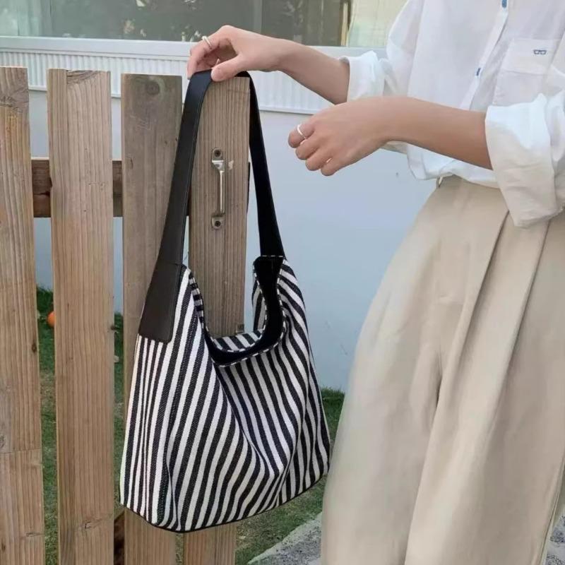 Large-capacity Tote Bag, Versatile Striped Commuter Single-shoulder Bag, Women's Casual Underarm Bag