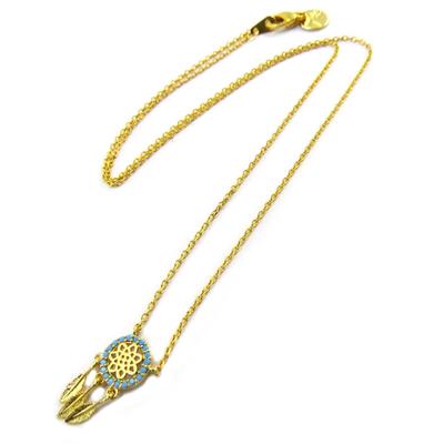[P3890] - Ručne vyrobený náhrdelník 'Boho' (lapač snov) tyrkysovo zlatý - 15x8 mm