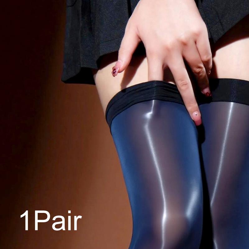 

1 пара чулок до бедра женских сексуальных чулок с длинным голенищем, глянцевых, с масляным блеском, ультратонких, однотонных, нейлоновых темно-синий