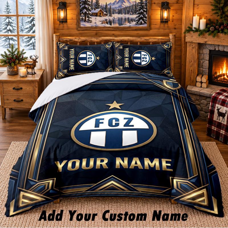 FC Zürich Pattern Bedding 3Pcs Set Custom Name, Bed Sheet And Pillowcases For Home Bedroom
