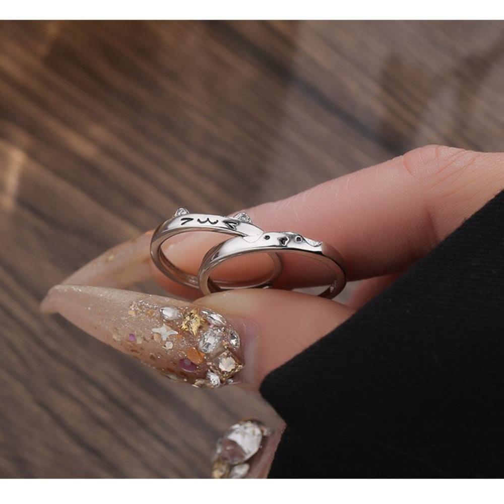 Cat and Dog Diary, Couple Ring, Niche Design, A Pair of Women and Men, Light Luxury Models Can Be Spliced Together, Cute Pet Ring