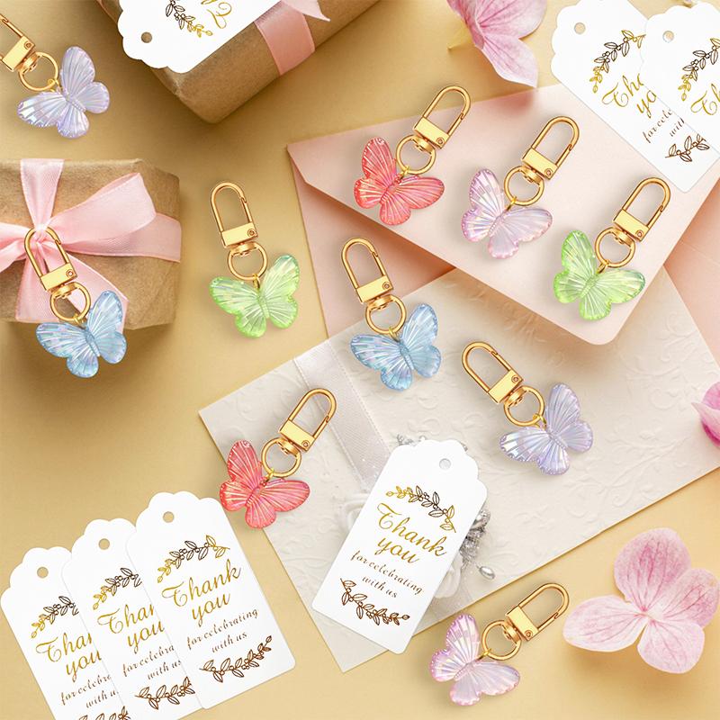 10 Sets Butterfly Party Favors Keychain With Thank You Kraft Tags For Girls Theme Birthday Party Baby Shower Goodie Bag