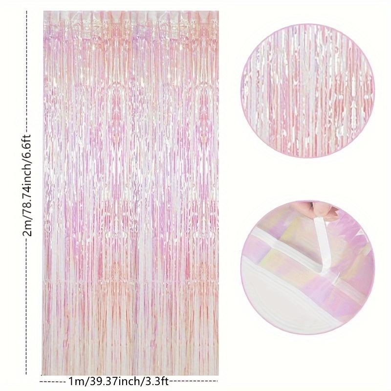

2m/1m Iridescent Pink Tinsel Foil Fringe Backdrop - Shimmering Party Streamer , Durable Plastic Decor Event Decoration, Reusable