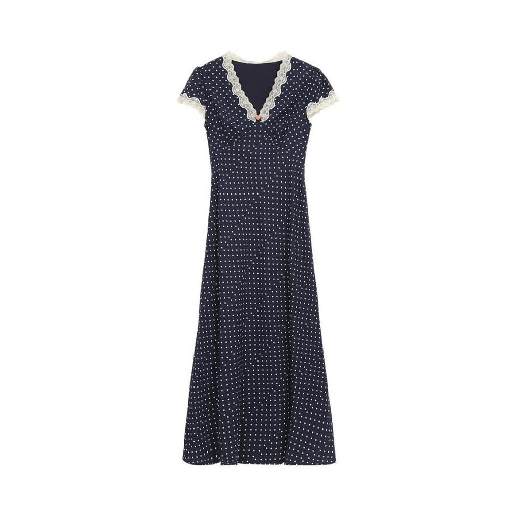 French retro popular polka dot dress, new lace temperament summer dress, slim and thin waist