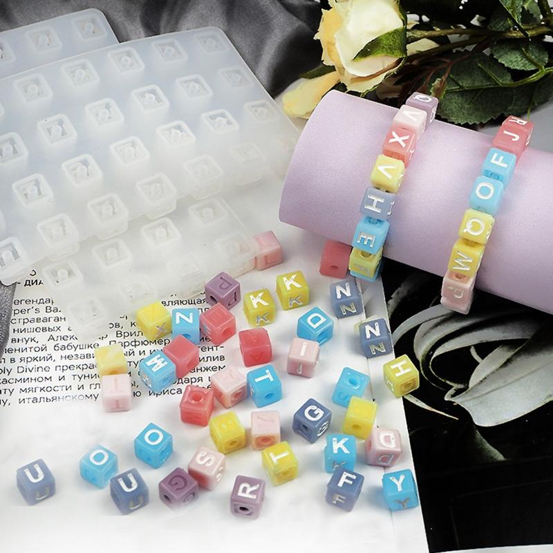 Simple Style Alphabet Cube Beads Letter Beads Used for Bracelet Made Jewelry Making DIY Crystal Epoxy Resin Mold 2 Pcs