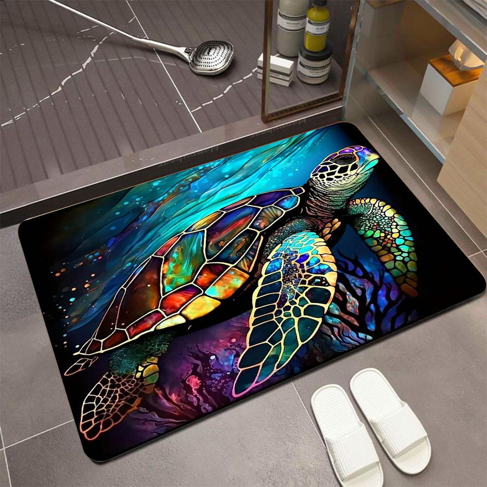 Blase Ozean Schildkröte Wohnzimmer Schlafzimmer Teppich Große Größe Realistisches Design mit Korallen Element Rutschfester Teppich für Heimdekoration