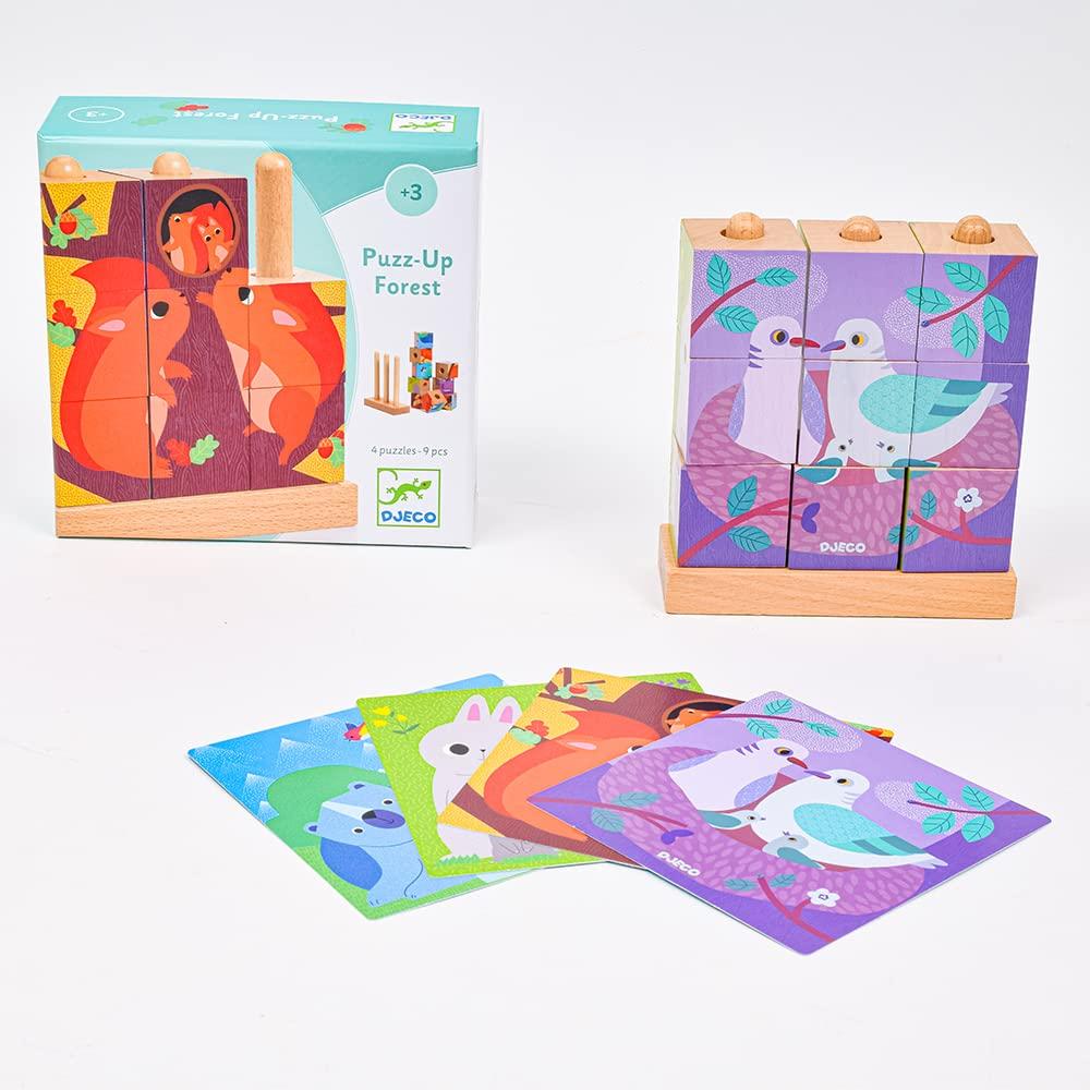 DJECO Forest 3D Wooden Building Picture Educational Toy with Animal Montessori Ages and Boys and Baby Gift for Baby Kindergarten Summer Kids Puzzle-Up