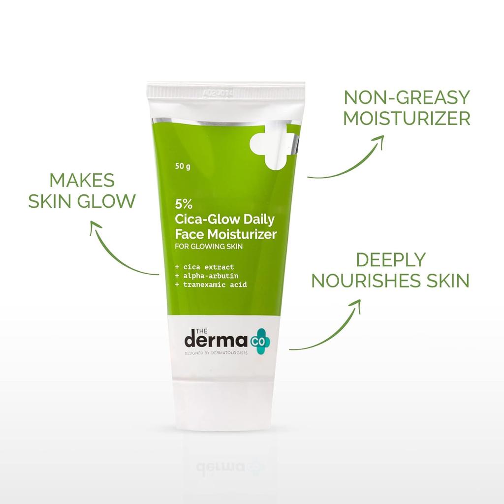 The Derma Co 5% Cica-Glow Daily Face Moisturizer 50 g | Hydrating Lotion for All Skin Types