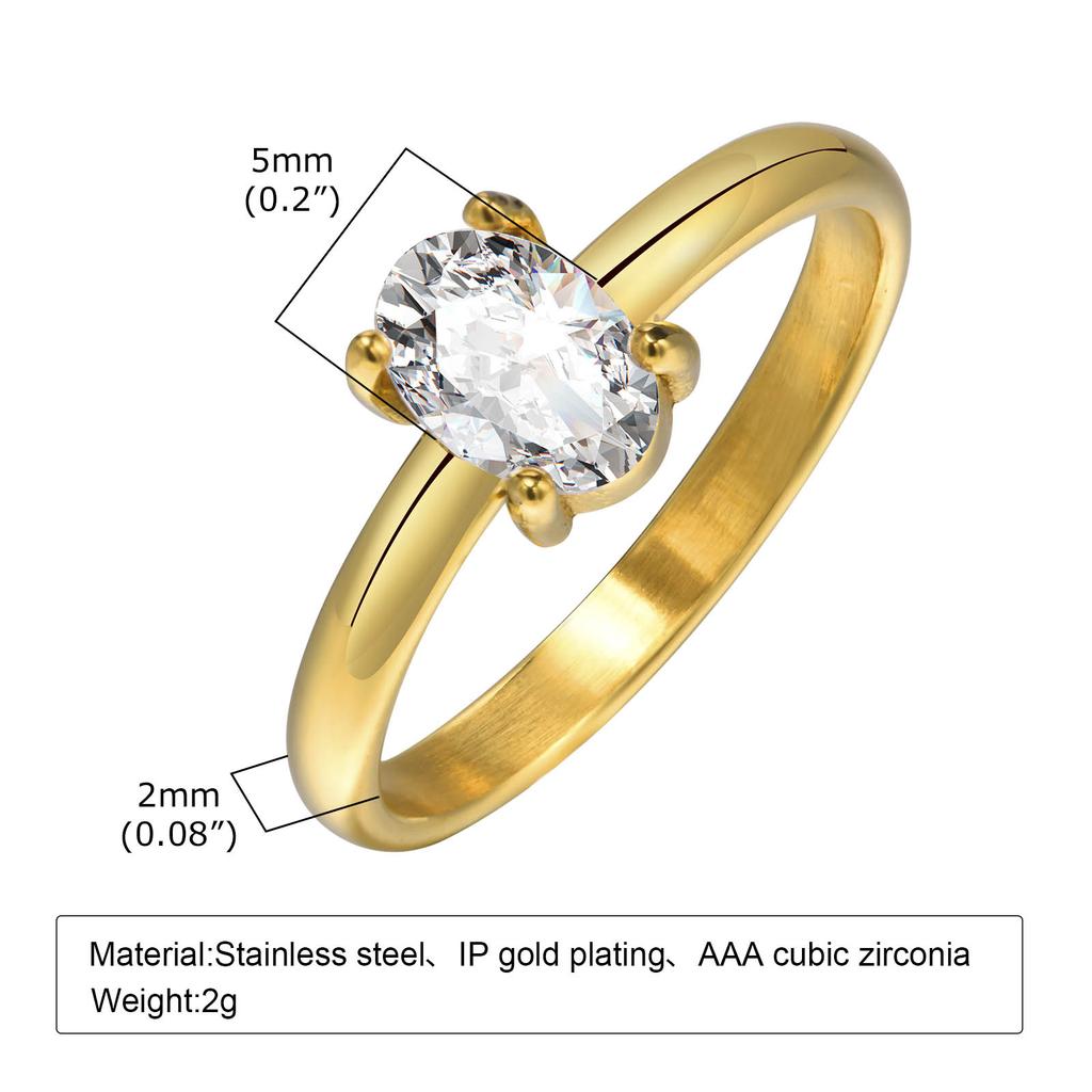 Bague de fiançailles en zircone cubique 2 mm pour femme, élégante bague de mariage en acier inoxydable avec pierre ovale en CZ