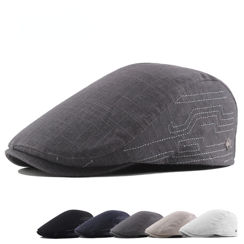 

Новая однотонная кепка газетчика из хлопка и льна с вышивкой для среднего и пожилого возраста, кепка-беретци 56-58cm